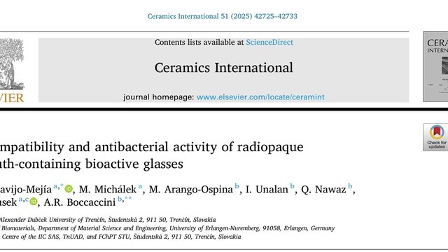 Title page of the Ceramics International article on biocompatibility and antibacterial activity.