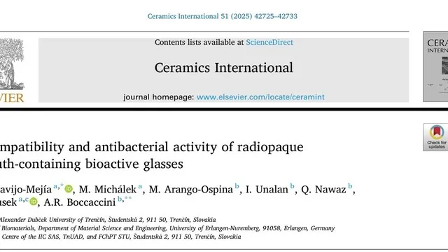 Title page of the Ceramics International article on biocompatibility and antibacterial activity.