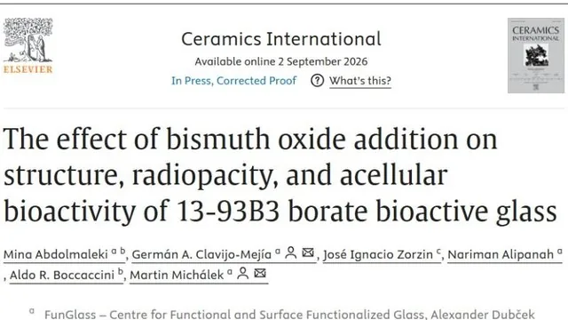 Title page of the Ceramics International article on bismuth oxide in 13-93B3 borate glass.