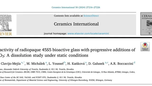 Title page of the Ceramics International article on the dissolution of radiopaque 45S5 glass.